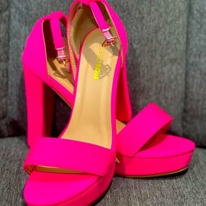 Brand New Hot Pink Open Toe Platform Heels from Fashion Nova